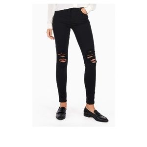 High Waisted Black Ripped Jean Leggings